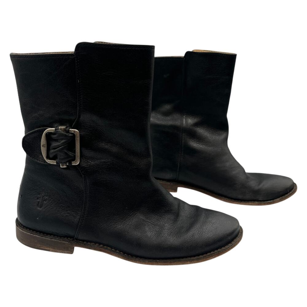 Frye Ankle Boots Booties Buckle Leather Moto Western Equestrian Black Size 8 B